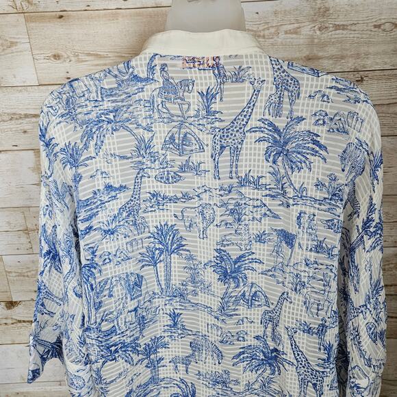 Tory Burch Tessa Silk Blouse Size 6 Safari Animal Printed Top Ivory Far and Away - Picture 6 of 15